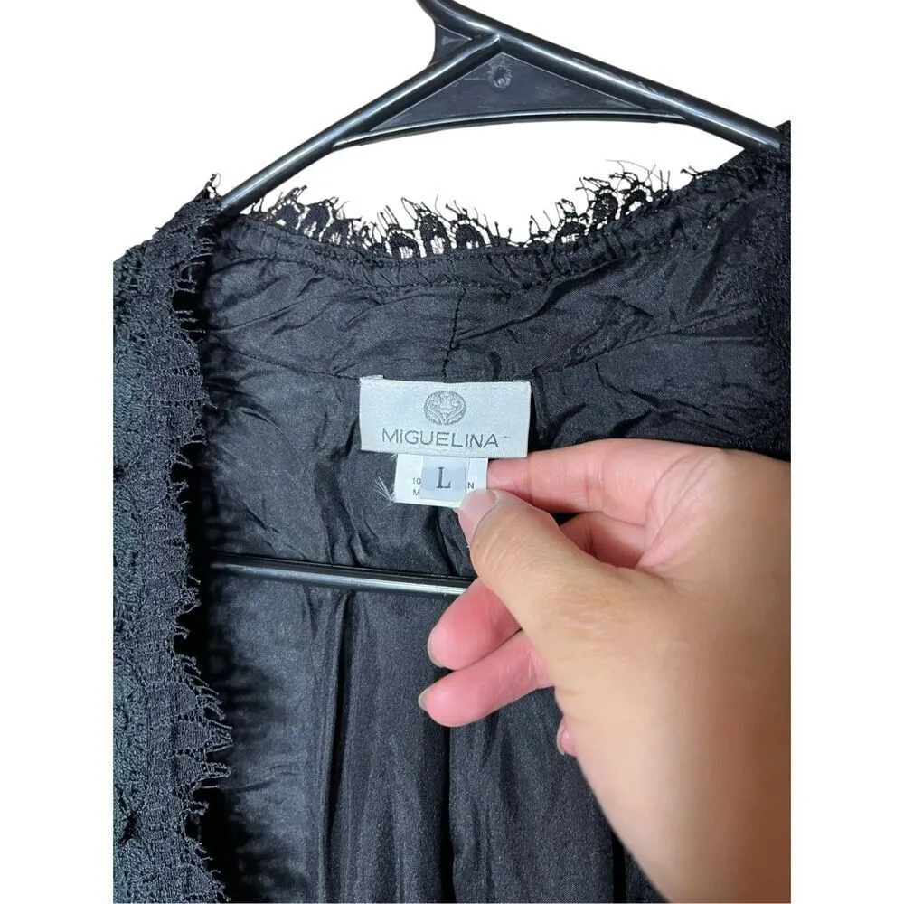 Miguelina Black Crochet Long Line Cardigan Duster Size Large‎ - Image 5