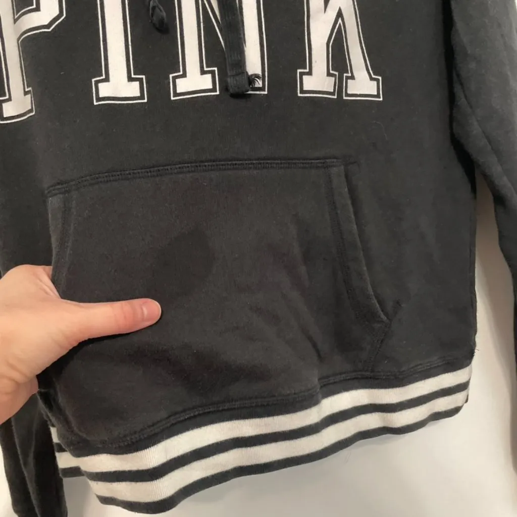 VS PINK VICTORIA'S SECRET Perfect Pullover Black White Logo Hoodie Sweatshirt M - Image 7