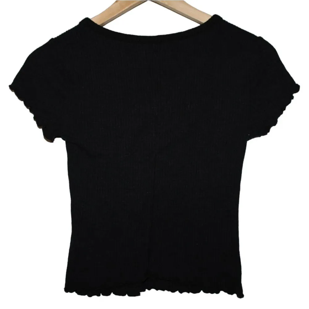 Women's Abercrombie & Fitch Black Knit Crop Top Short Sleeve Shirt Top Size XS - Image 2