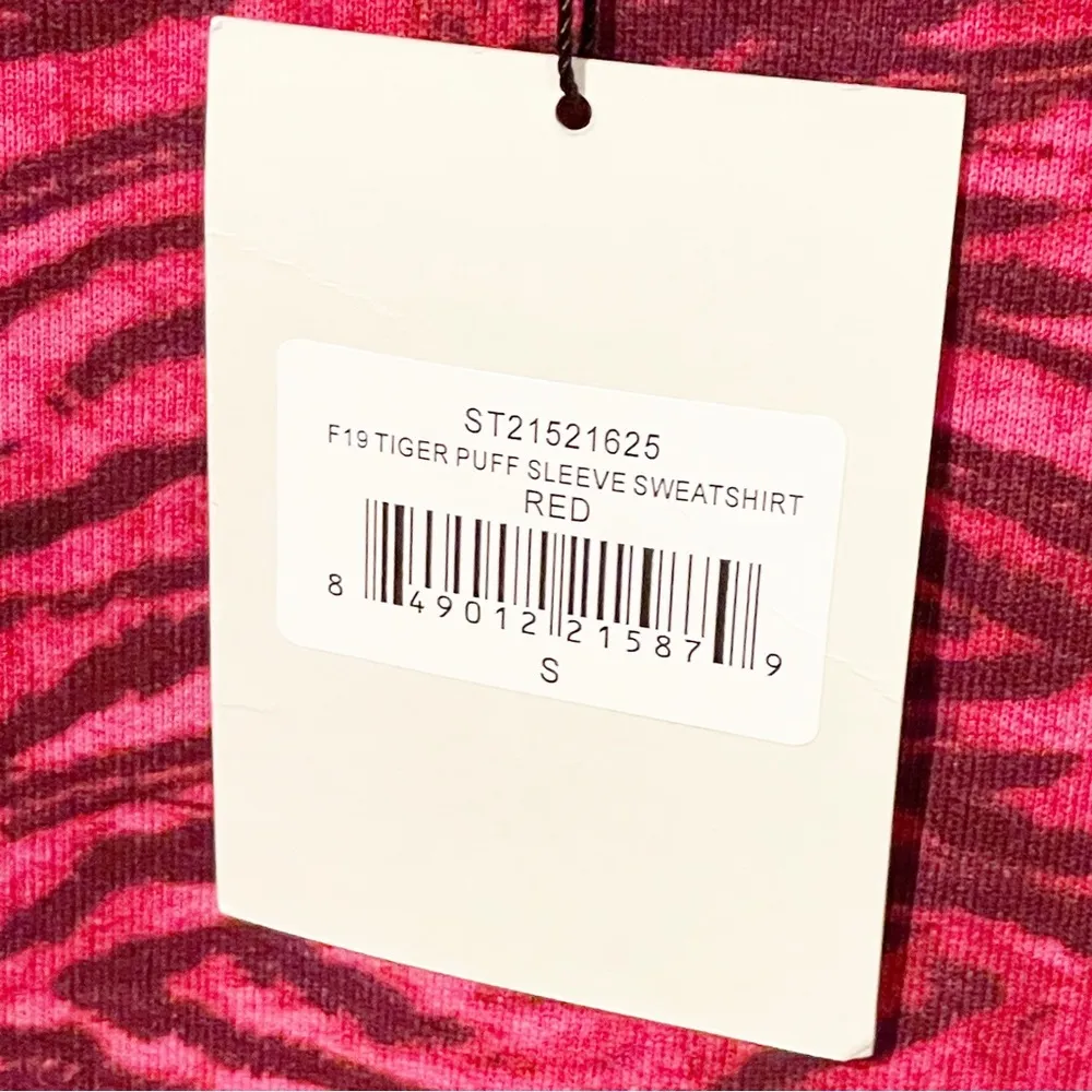 Pam & Gela Size Small Pink Tiger Animal Print Puff Sleeve Cotton Sweater NEW - Image 5