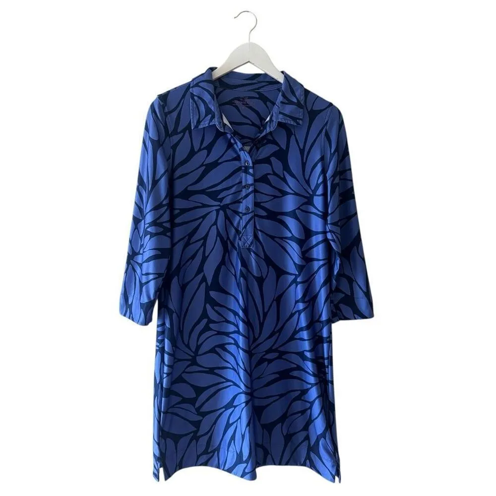 Vineyard Vines Printed Sankaty Margo Shirt Long Sleeves Dress Deep Blue M #2506 - Image 2