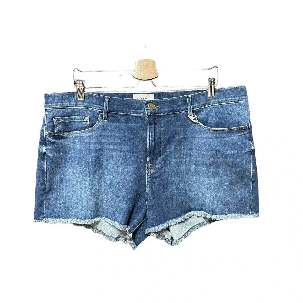 FRAME Le Cut-Off Williams Wash‎ Mid-Rise Stretch Denim Shorts Size 34 - Image 2