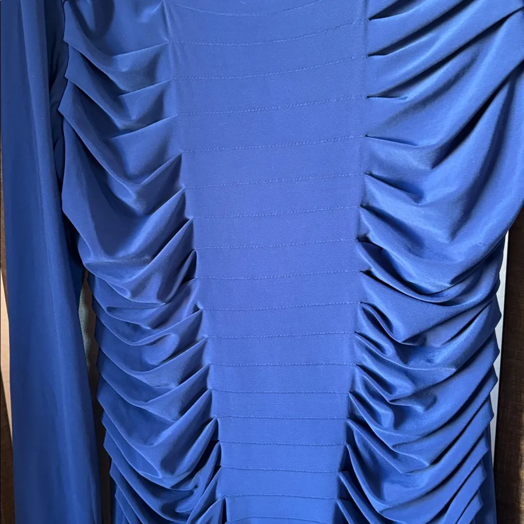 FINAL MARKDOWN Bisou Bisou Royal Blue Ruched Long Sleeve Dress 14 - Image 3