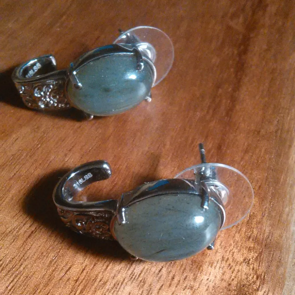 Madagascar Fire Labradorite Stainless Steel Solitaire Stud Earrings - Image 4