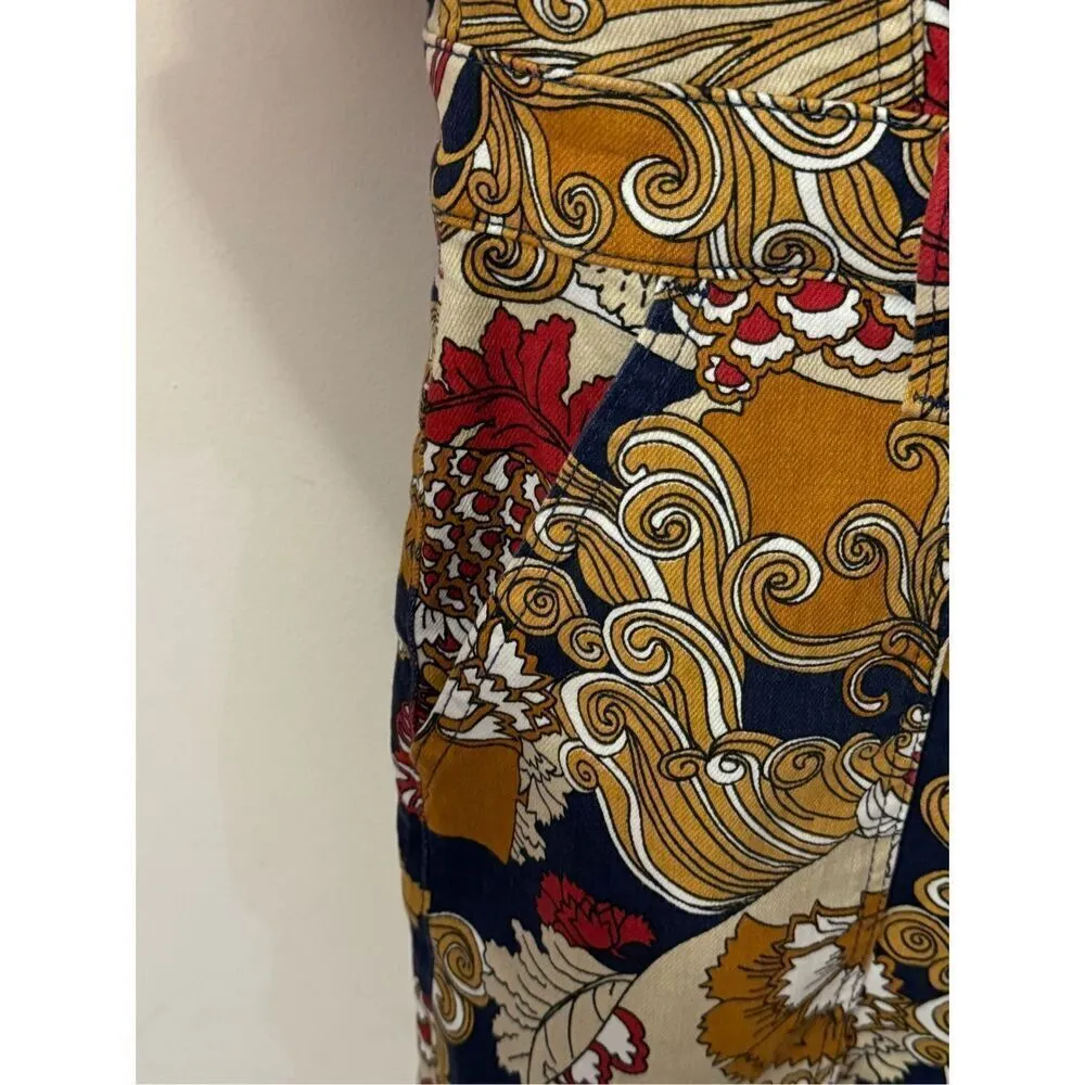 MOTHER The Puffy Wrapper Floral Denim Jumpsuit Flowers in Her Hair L Tan Size L - Image 7