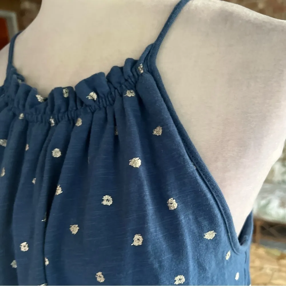 Loft Dress Halter Tiered Silver Polka Dot Blue Mini S Party Garden Sundress - Image 5