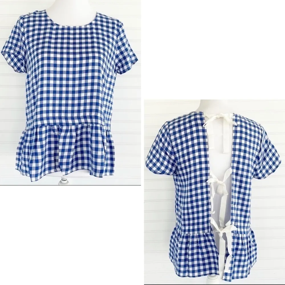 Plaid peplum open back tie blouse NEW - Image 3