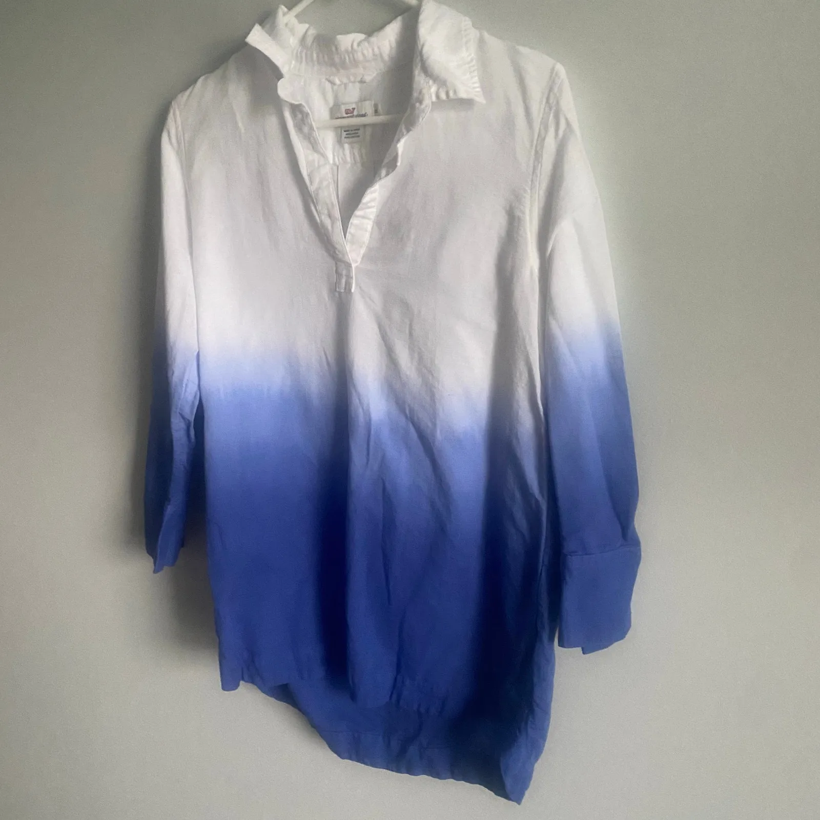 Vineyard Vines‎ Linen Cotton Ombré Blue Collared Tunic Top Blouse Size X-Small - Image 3