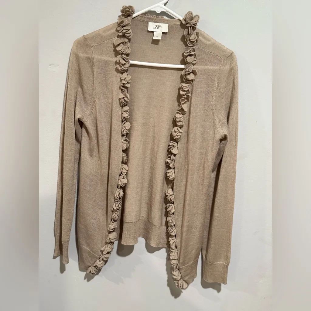 LOFT Beige Ruffle Cardigan - Image 3