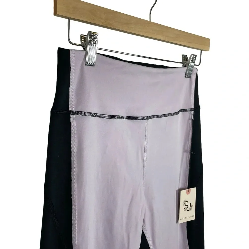 NWT Sincerely Jules High Rise Colorblock Leggings in Lavender/Black/White Size M - Image 4