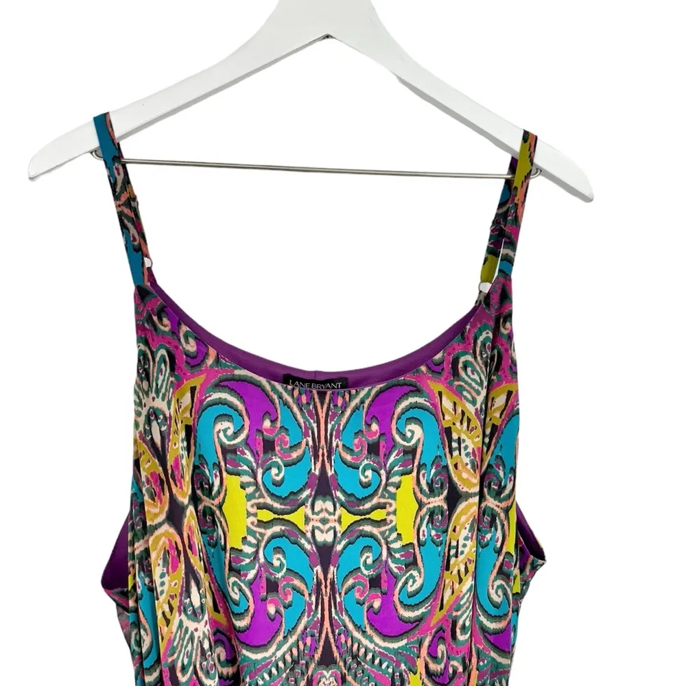 Lane Bryant Paisley Spaghetti Strap Dress High Low Hem Purple Size 22 24 - Image 4