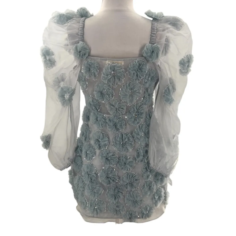 LoveShackFancy Wells Dress Glacier Blue Floral Appliqué Sz 6 3D - Image 7