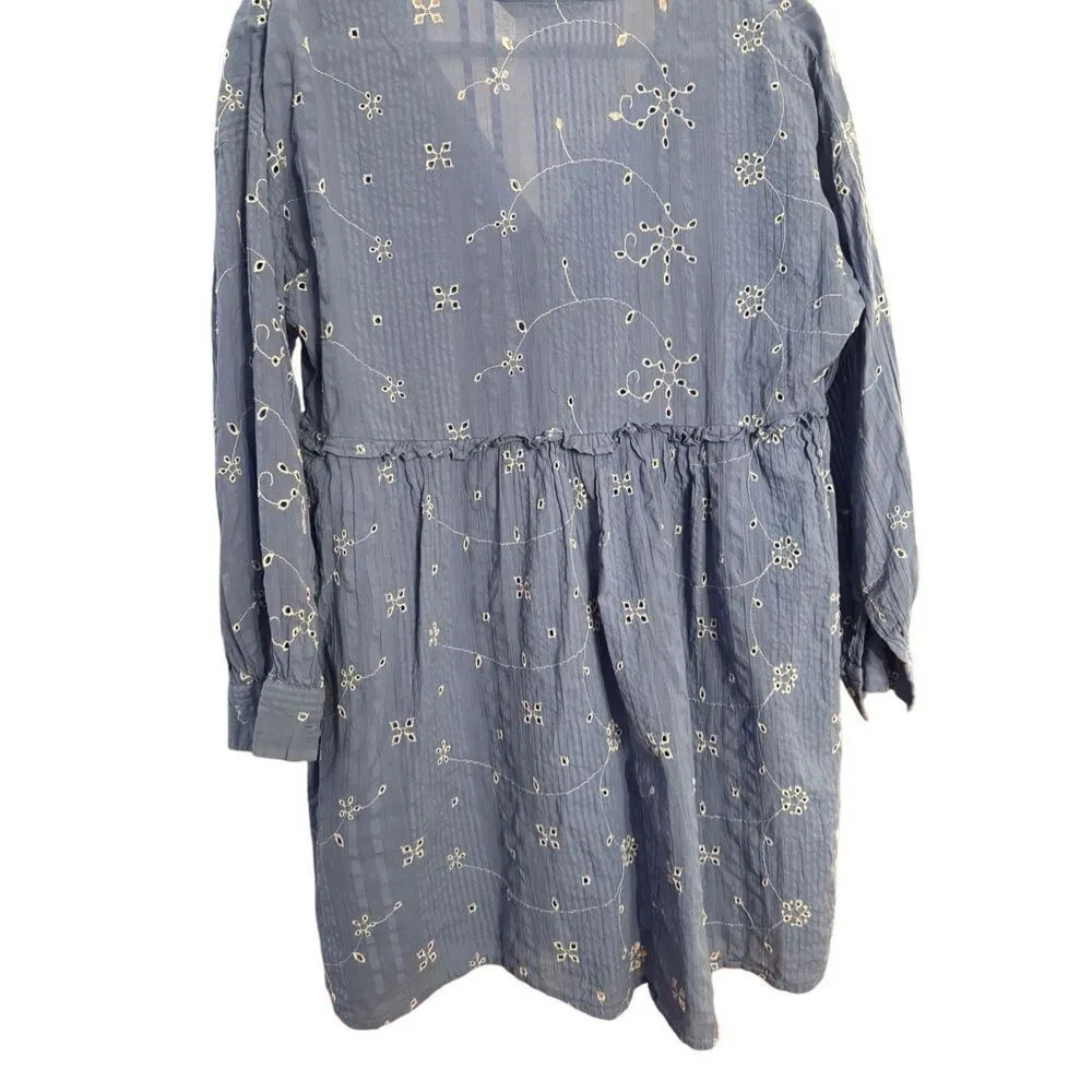 Zara Blue & White Short Embroidered Floral Tunic Flowy Dress Size S - Image 9