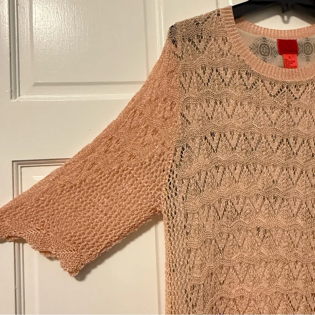 V Christina Crochet Knit Scalloped Hem Sweater Peach Orange‎ Size XL Orange - Image 3