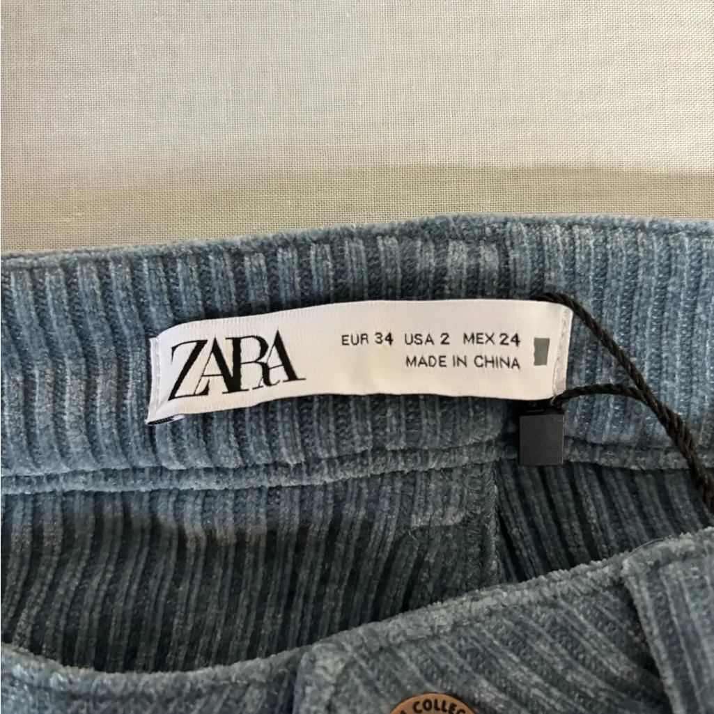Zara Blue Corduroy Slim Flare Pants Size 2/34 NEW Boho Hipster - Image 9