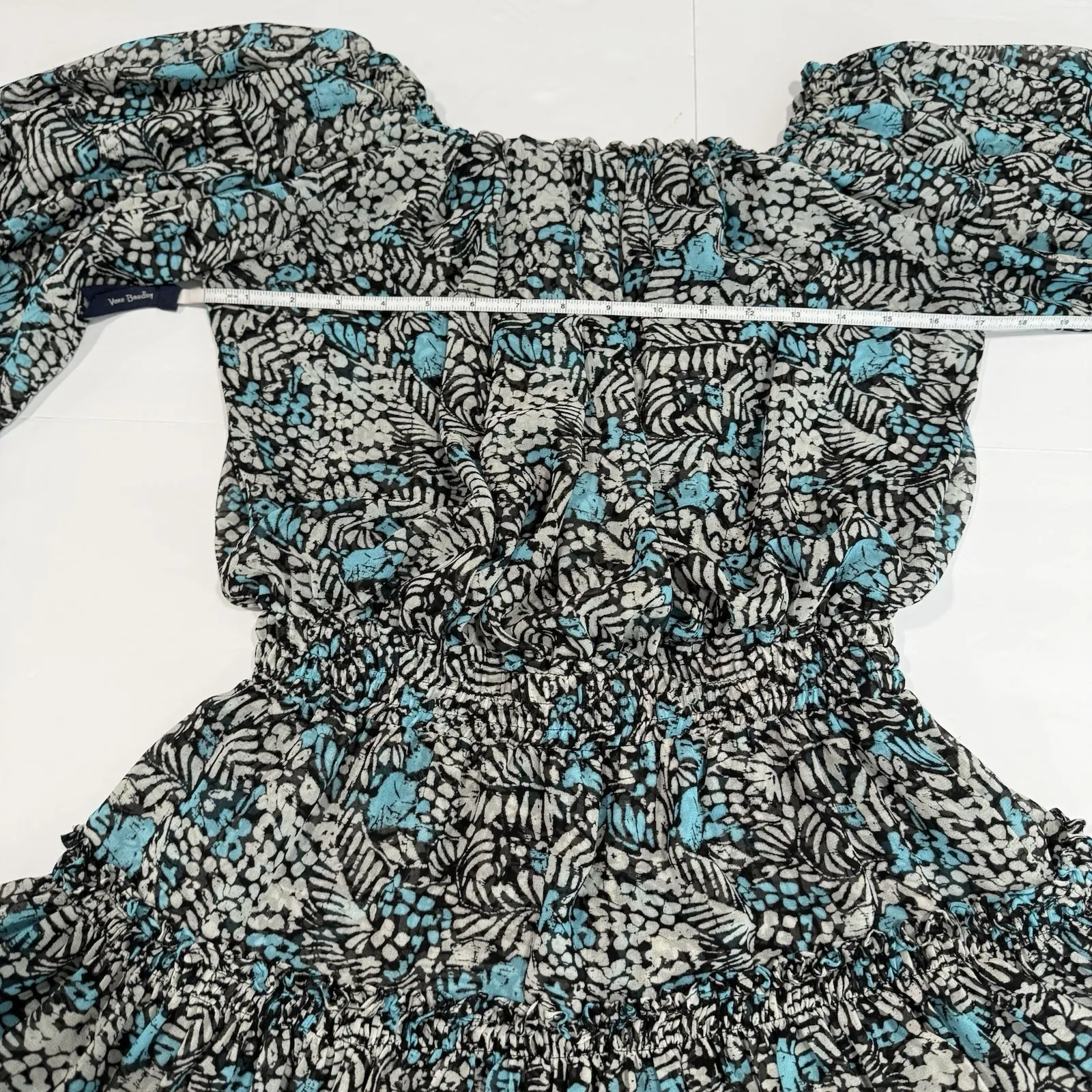 MISA Los Angeles Zonia Blue White Off Shoulder Ruffle Dress Size MEDIUM Revolve - Image 8