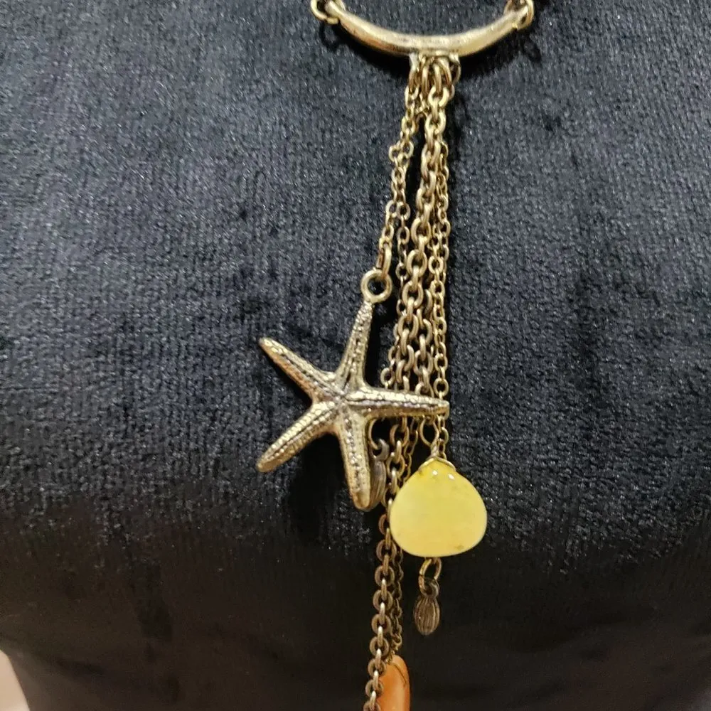 Womens Fashion Yellow Sea Glass Stone and Star Fish Collar Necklace Jewelry Gold - Image 5