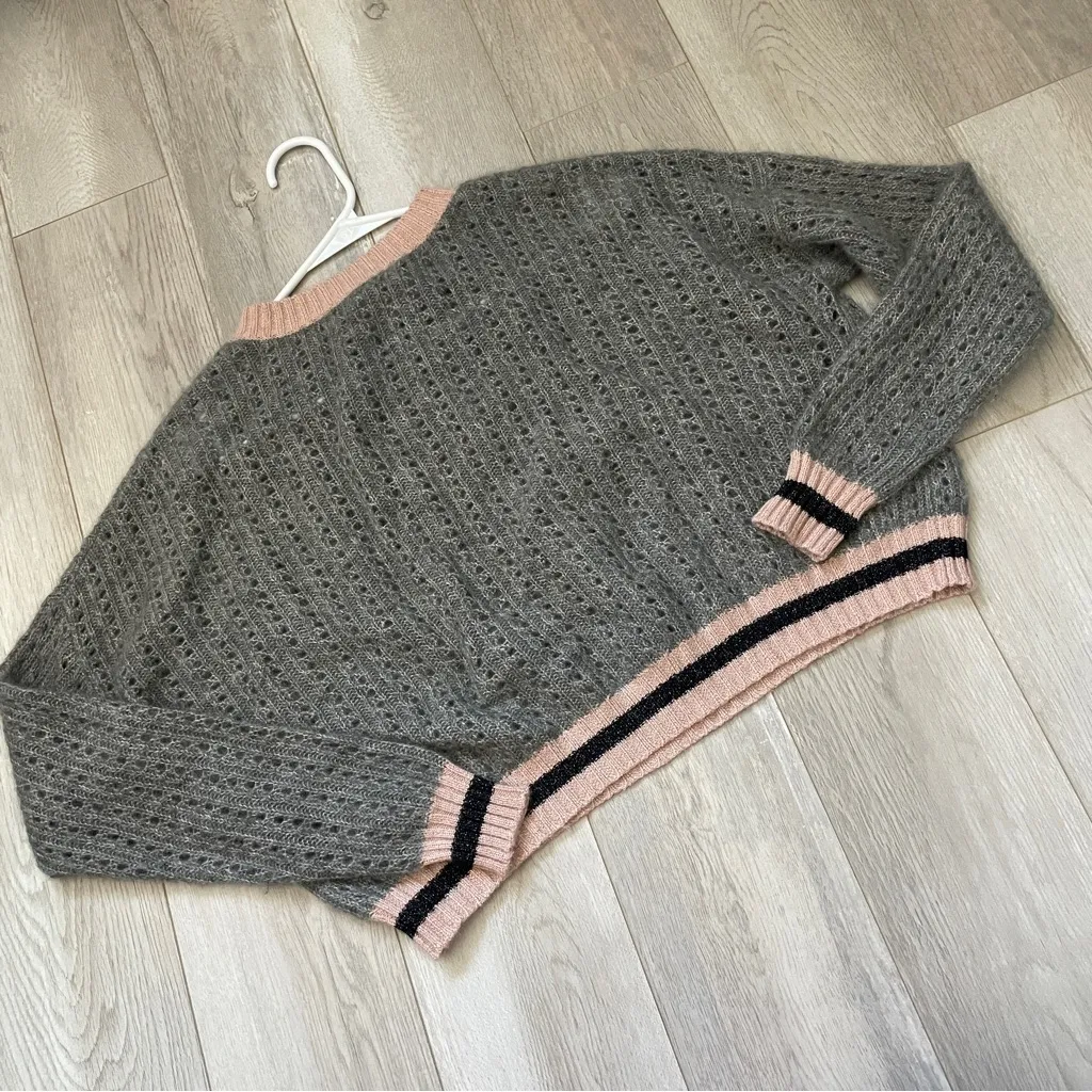 Autumn Cashmere Sweater silk pointelle crop varsity stripe womens Gray (medium) - Image 4