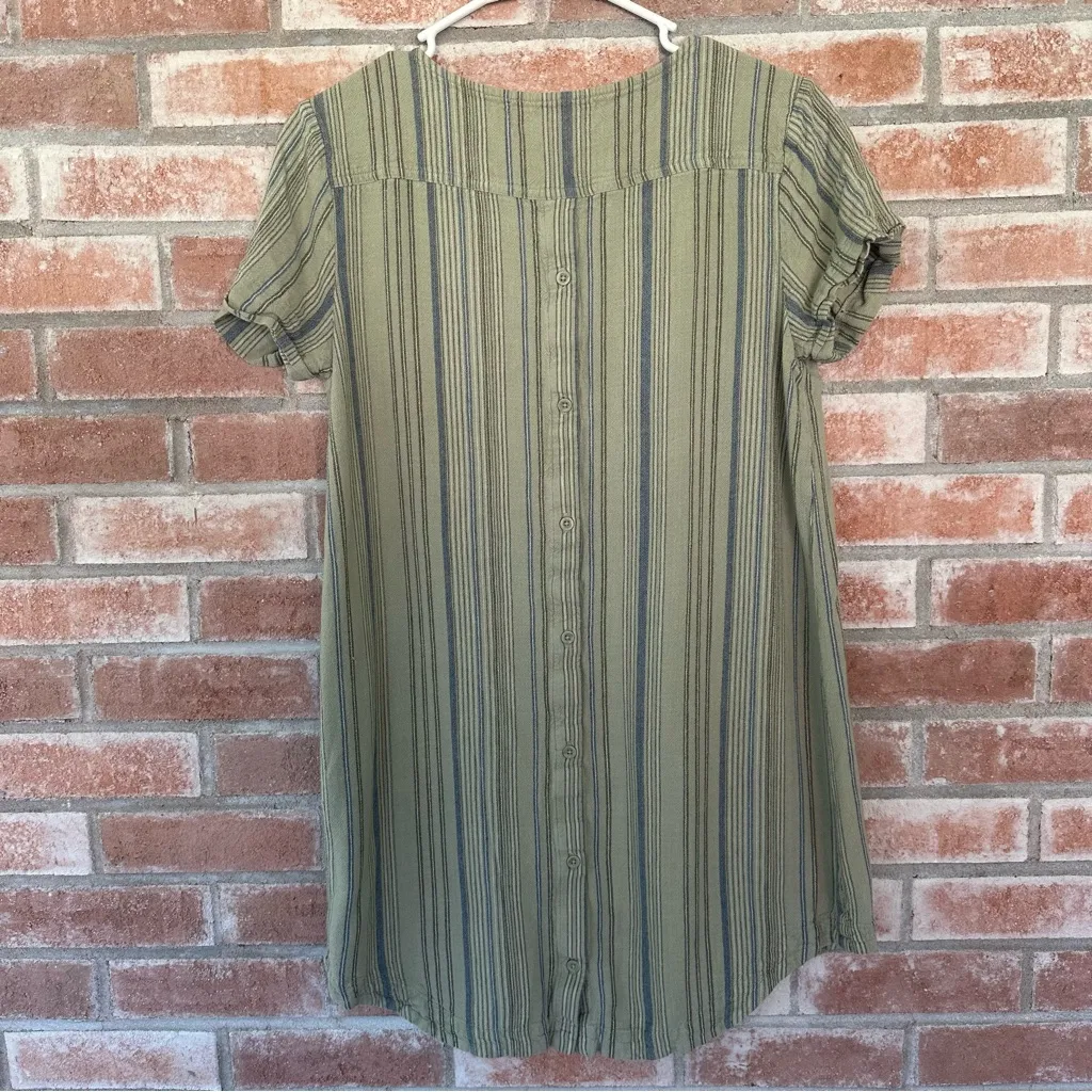 Cloth + Stone T Shirt Pocket Tunic Dress Linen Blend Women’s Medium Green Stripe - Image 7