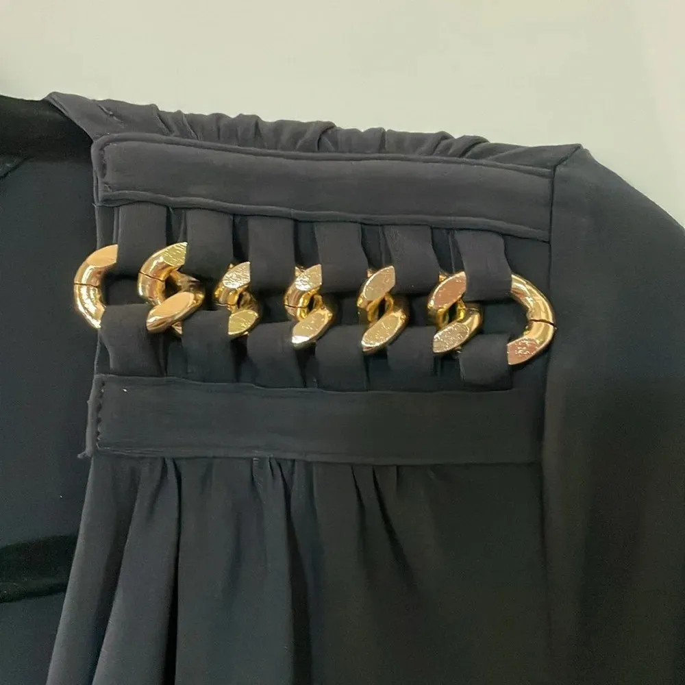 Michael Kors Shoulder Gold Chain Detail Cowl Neck Top Blouse Size Small - Image 3