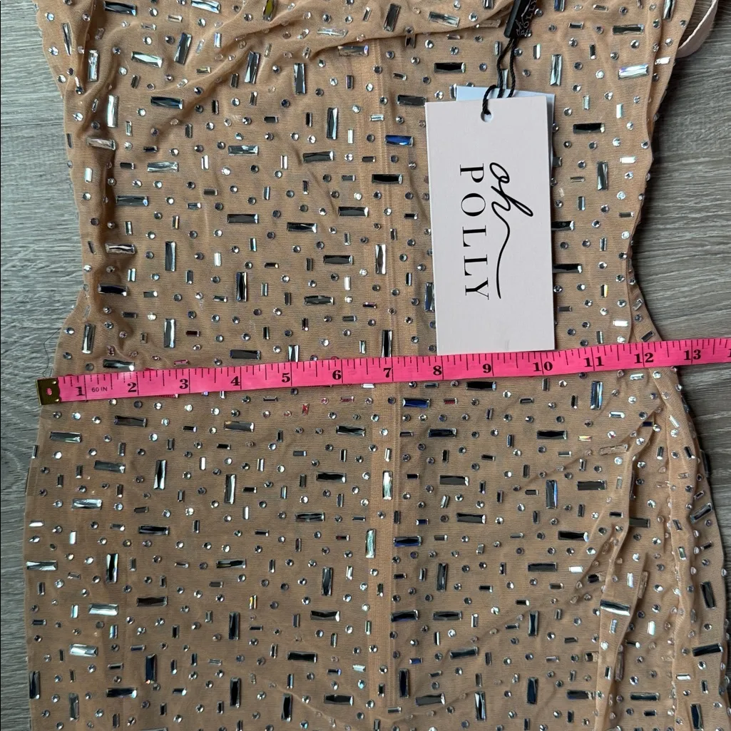 NEW Oh Polly Antonella Sheer Embellished Scoop Neck Evening Gown in Almond 6 - Image 11