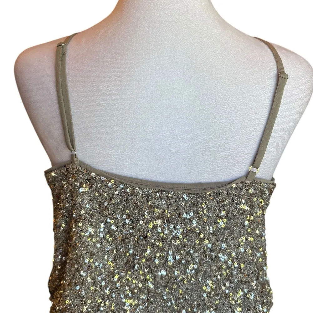 Express Silver Gold Sequin Bodysuit Fuax Wrap Adjustable Straps Womens Small NWT - Image 9