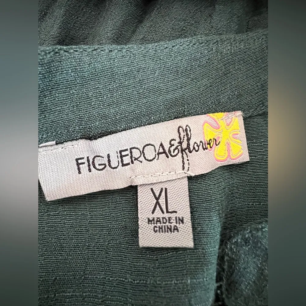 Figueroa & Flower Embroidered Floral Tiered Midi Dress Size XL Green - Image 15