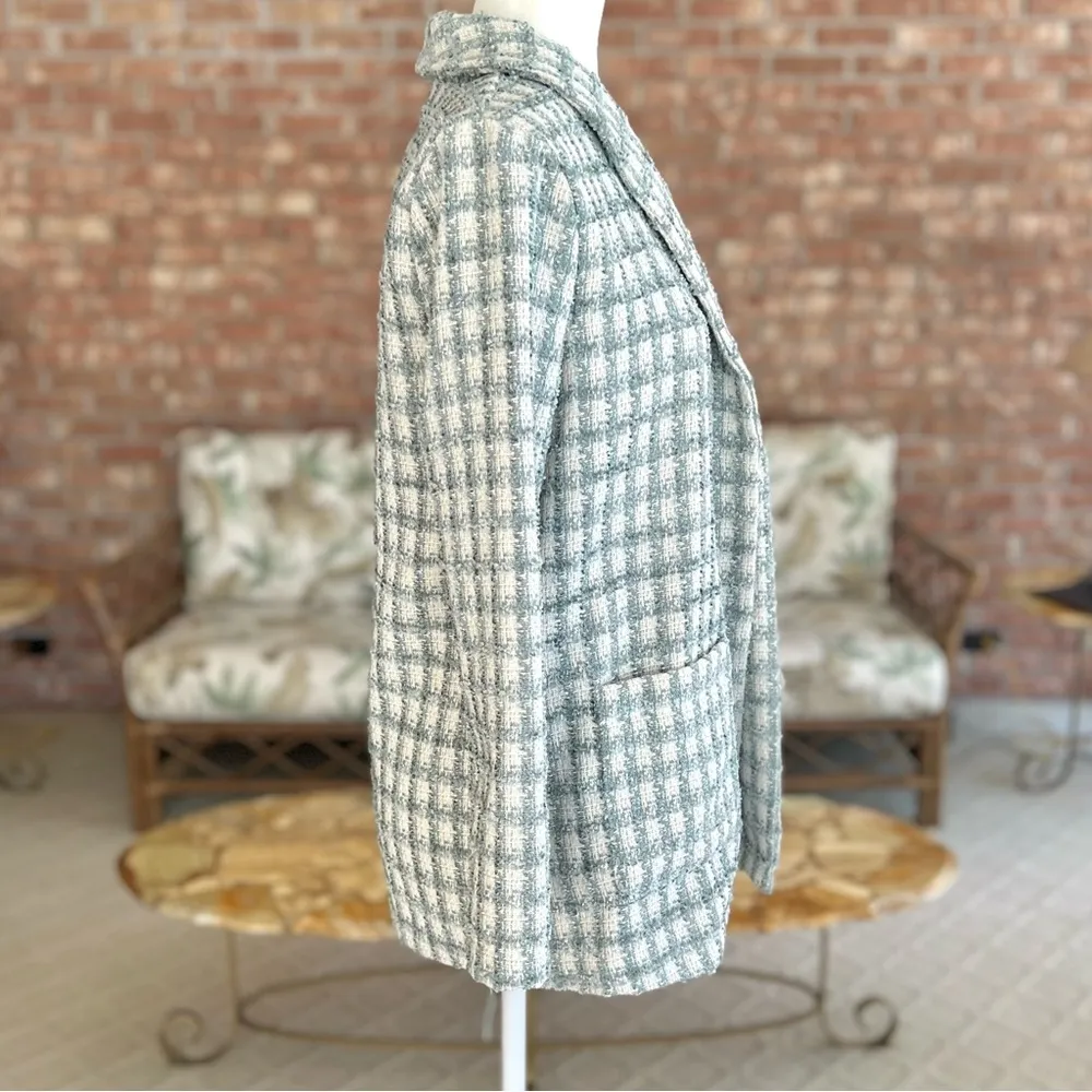 Bb Dakota Steve Madden Mint Sage Tweed Plaid Boucle Open Front Blazer NWT S - Image 11
