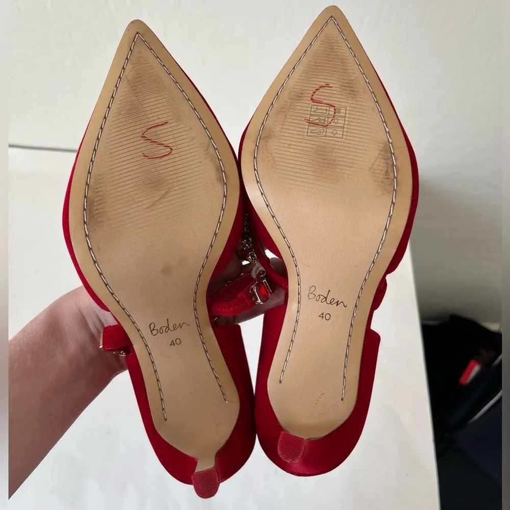 Boden Crystal Strap Courts Jewel Velvet Pump Heels Poinsettia Red EU 40 US 8.5 Size 9 - Image 7