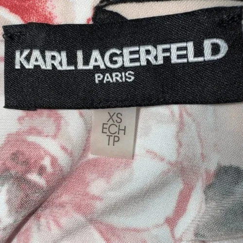 KARL LAGERFELD PARIS Vianne Floral Pleated Bow Knit 3/4" Sleeve Top‎ EUC Size XS - Image 8