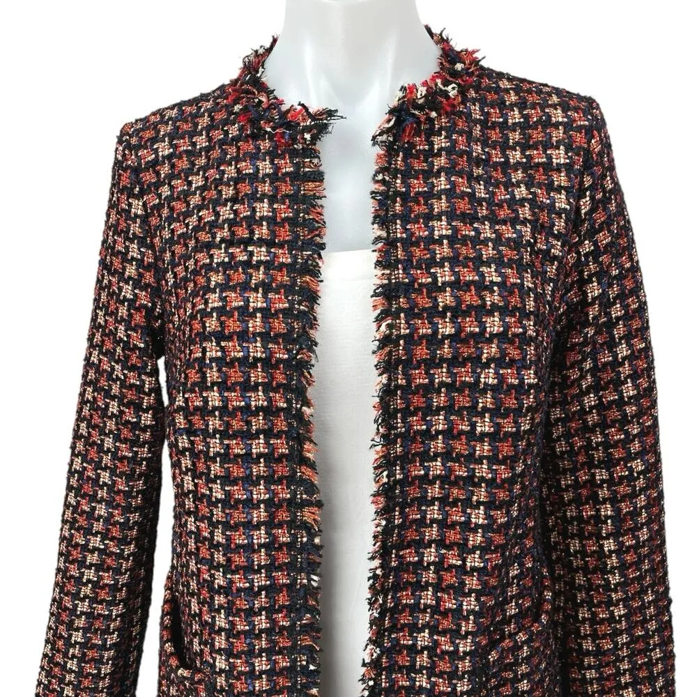 NEW Catherine Malandrino Multicolor Metallic Tread Tweed Fringe Blazer Jacket XS - Image 3