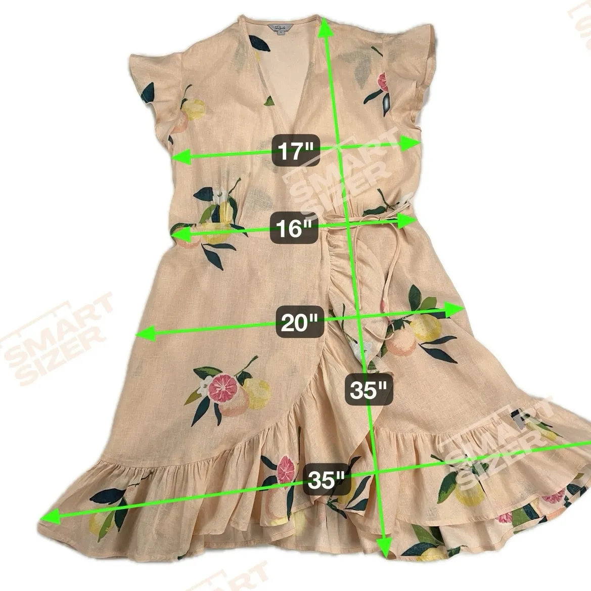 Rails Koreen Wrap Dress Ruffle Flutter Pink Grapefruit Print Linen Blend Size S - Image 6