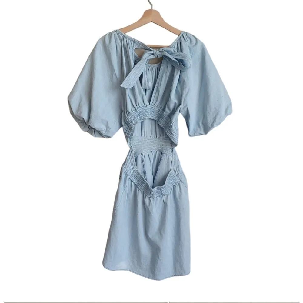 New Anthropologie Love The Label Light Blue Denim Cutout Dress Size Extra Small - Image 5
