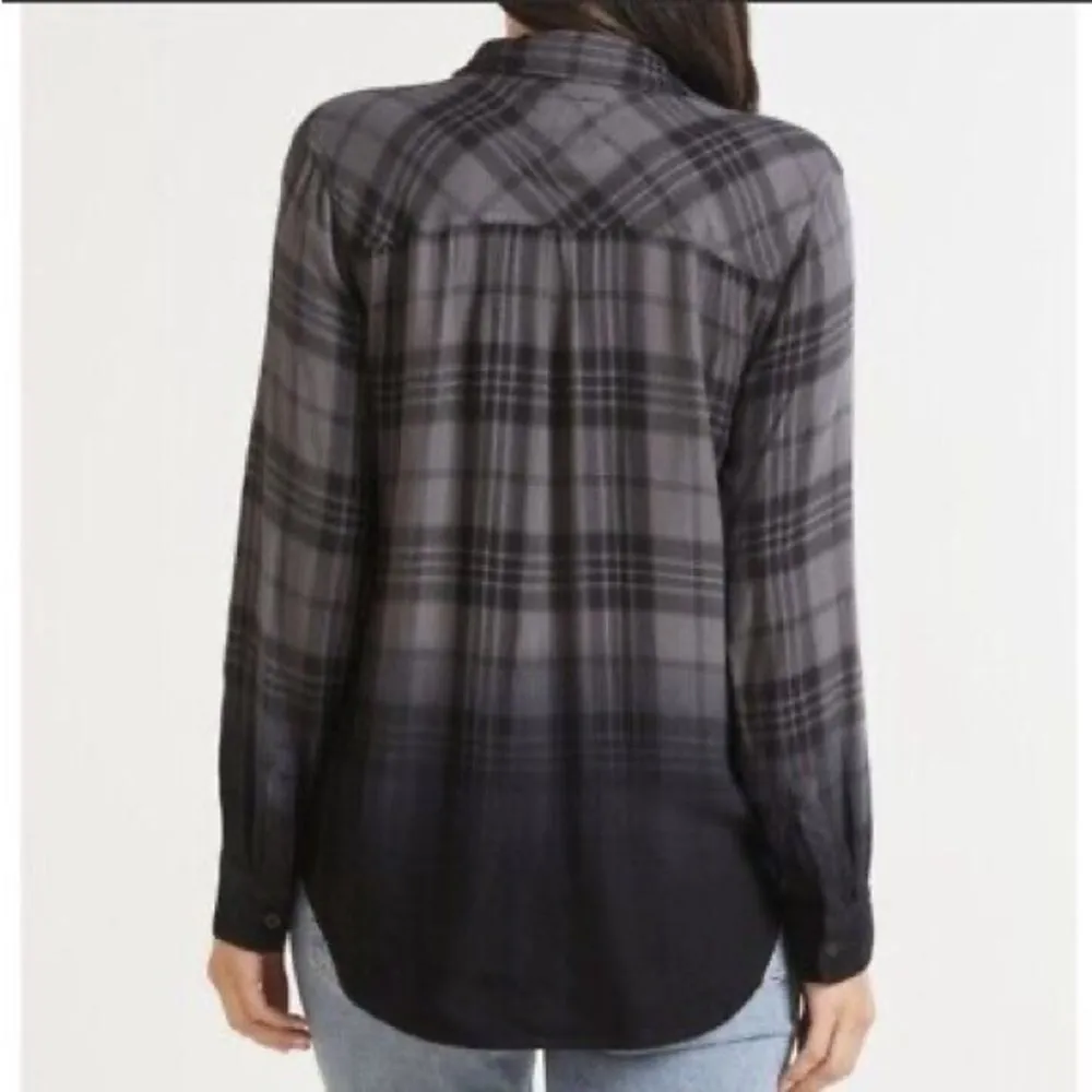 RAILS Hunter Charcoal Jet Dip Dye Plaid Button Down Shirt S Small Flannel Grunge - Image 10