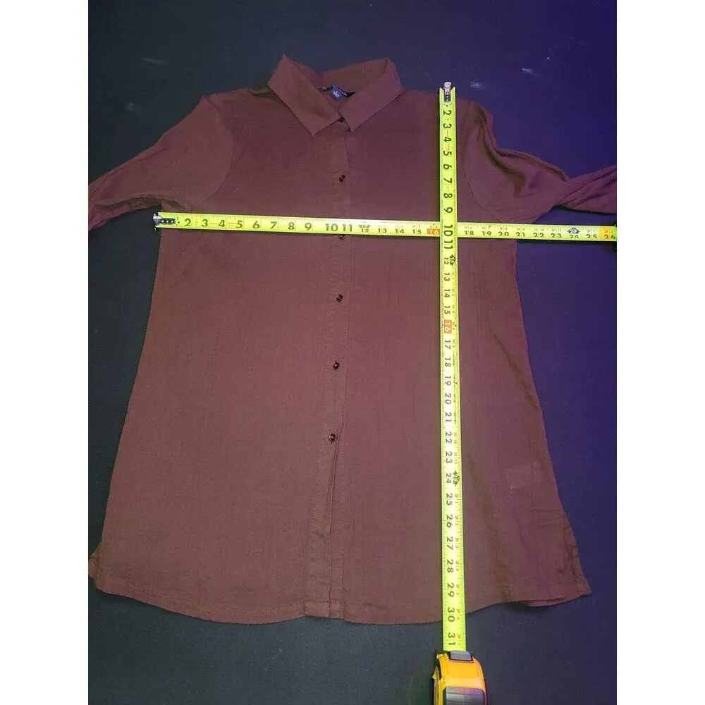 Chadwicks Women's Brown Cotton Long Sleeve Collared Shirt & Pant 2 Piece Suit L - Image 9