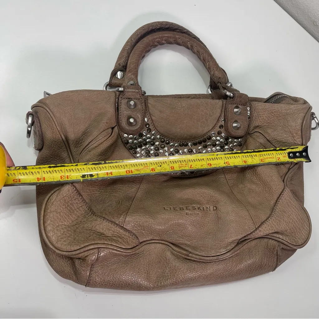 Liebeskind Berlin Tan Studded Soft Pebble Leather Shoulder Satchel Bag Y2K Indie Brown - Image 5