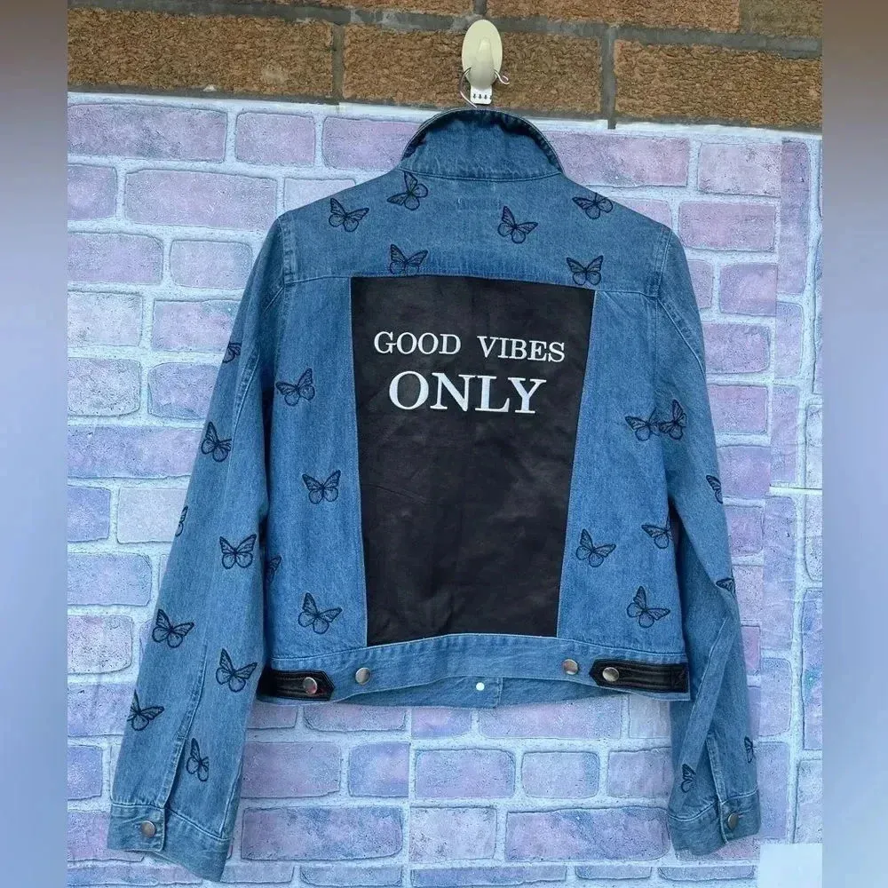 SAMANTHA SIPOS Good Vibes Denim Jacket large Blue - Image 9