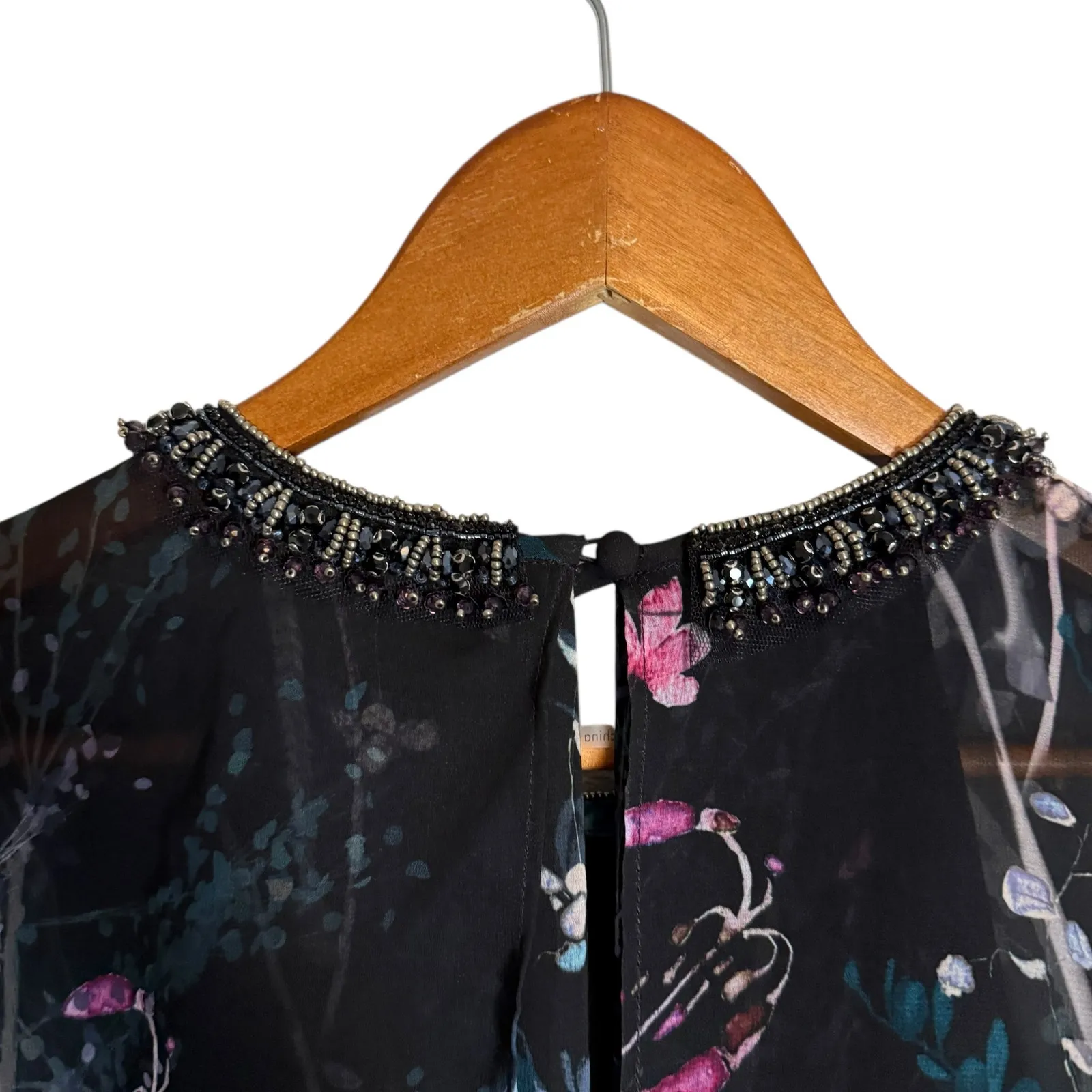 Teri Jon Rickie Freeman Chiffon Capelet Black Floral Cocktail Midi Dress 8 - Image 13
