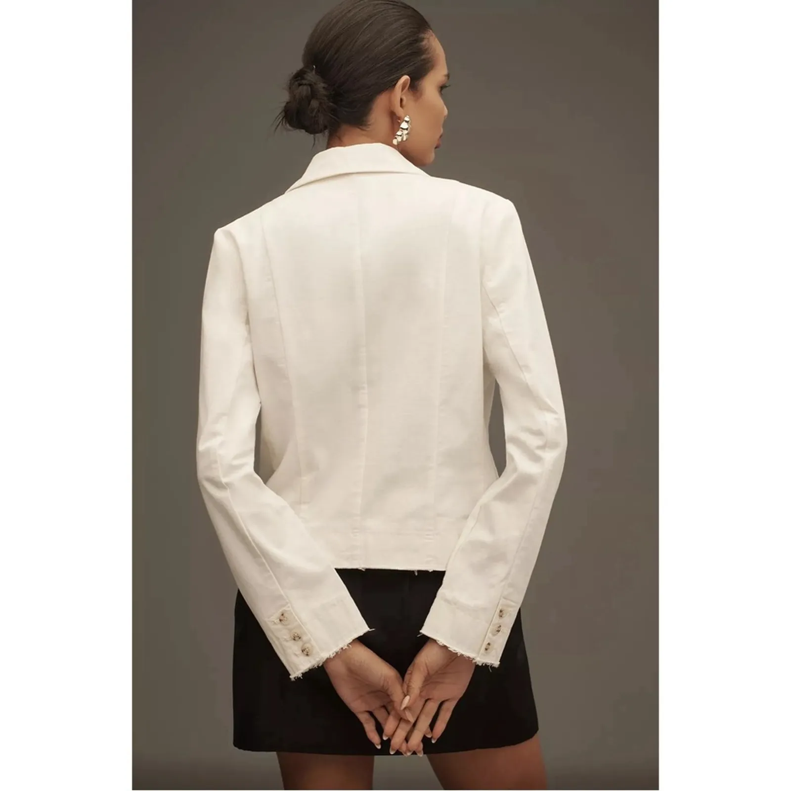 Anthropologie Pilcro Double Breasted Crop Fray Hem Blazer in Cream X-Large NWT - Image 4
