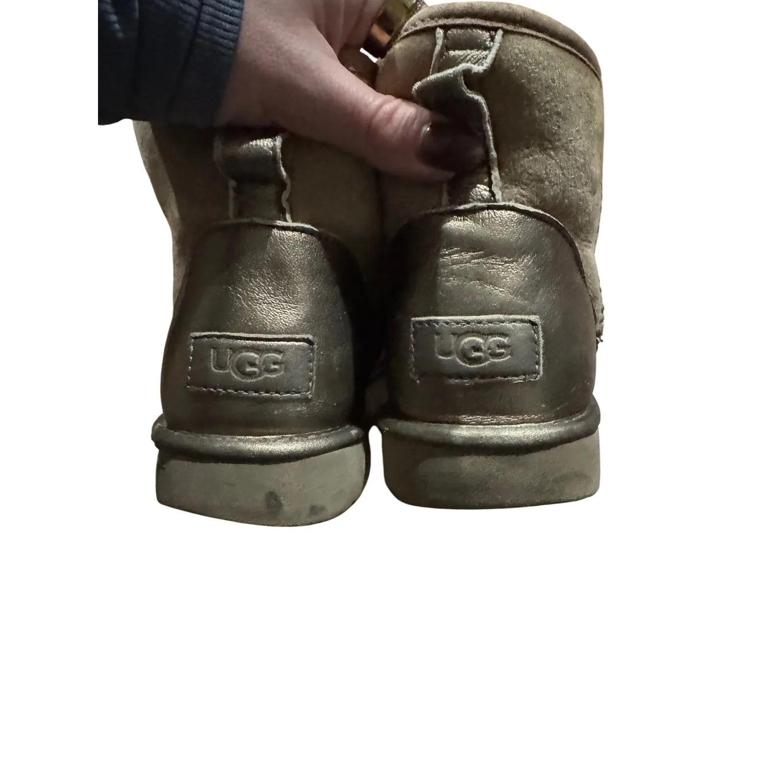 UGG Classic Mini Metallic Heel Boots Suede Sheepskin Lined Women's Size 8 - Image 5