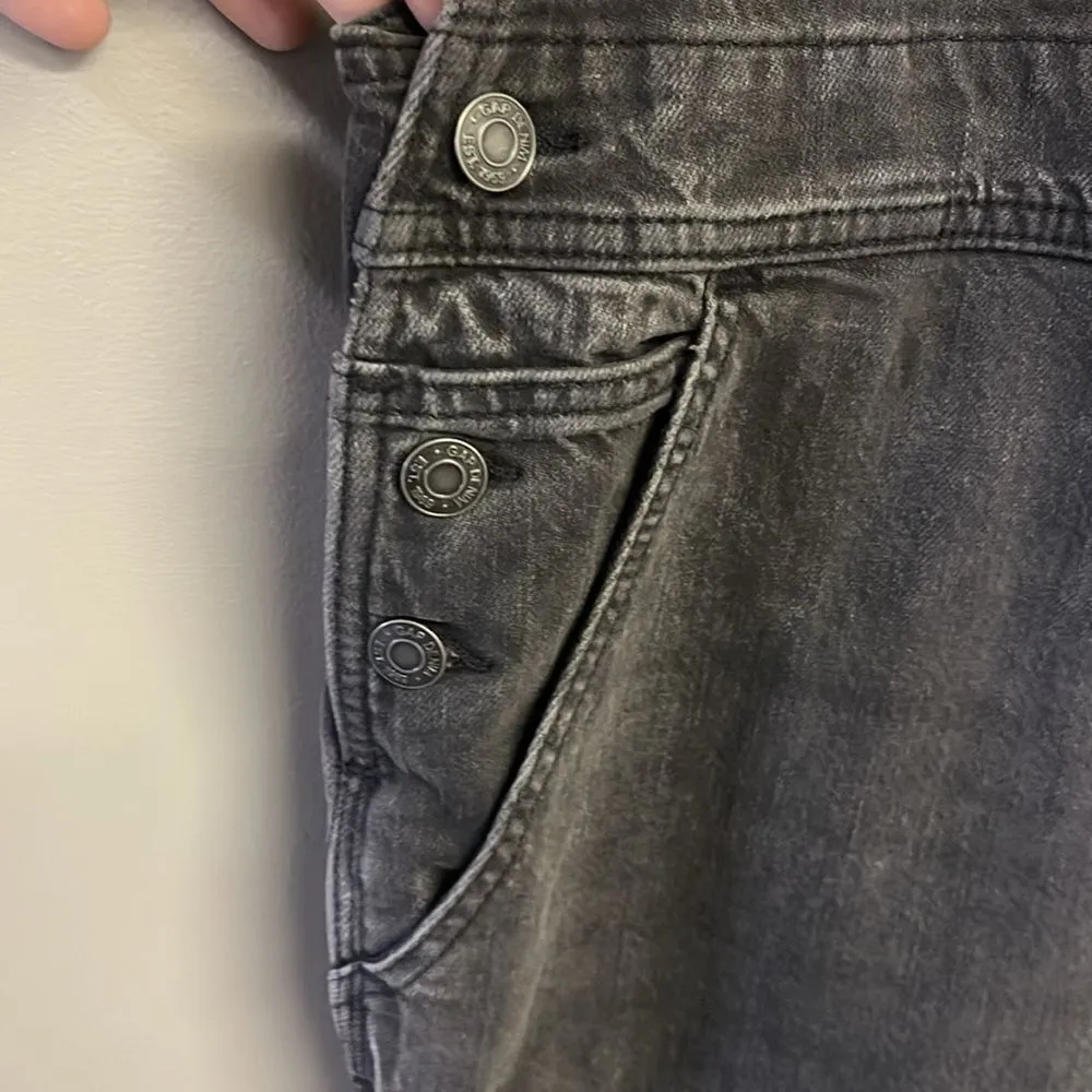 GAP Acid Wash Black Adjustable Razorback Overalls Pockets and Side Buttons- M - Image 4