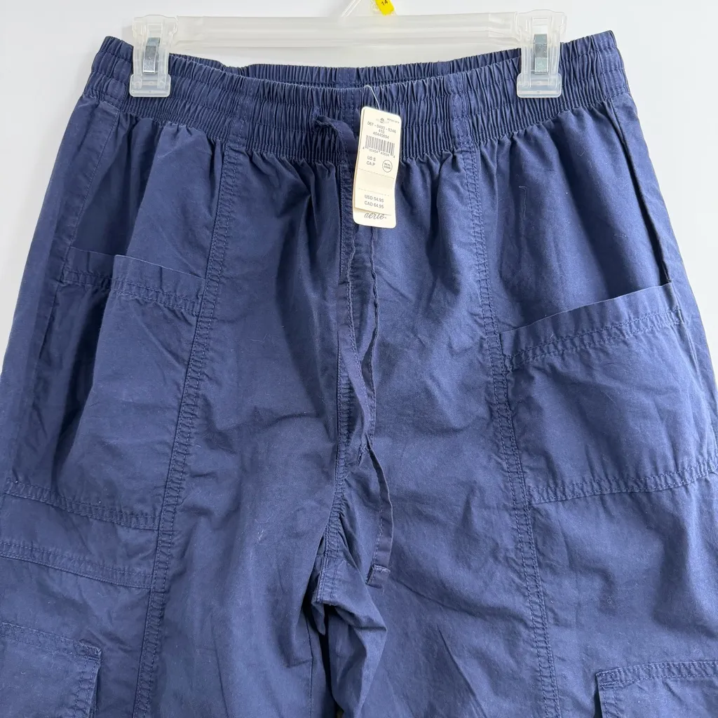 Aerie High Waisted Go-For-It Baggy Cargo Pants Navy size Small NWT Skater jogger - Image 2