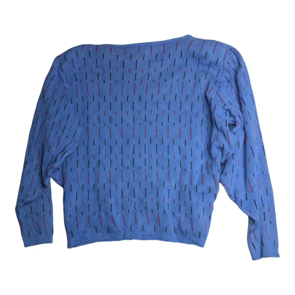 Vtg 1980s Divine Knits by Judit Blue Cotton Geometric Knit Pullover Sweater L Size L - Image 2