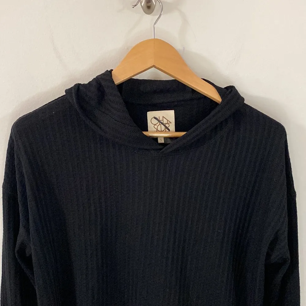 Chaser black waffle knit circle knit thermal lounge hoodie size S - Image 4