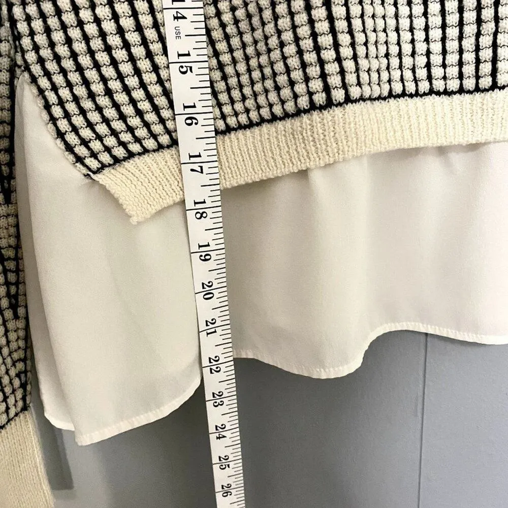 Alexander Wang Black White Crewneck Waffle Knit Layered Ruffle Sweater S - Image 4