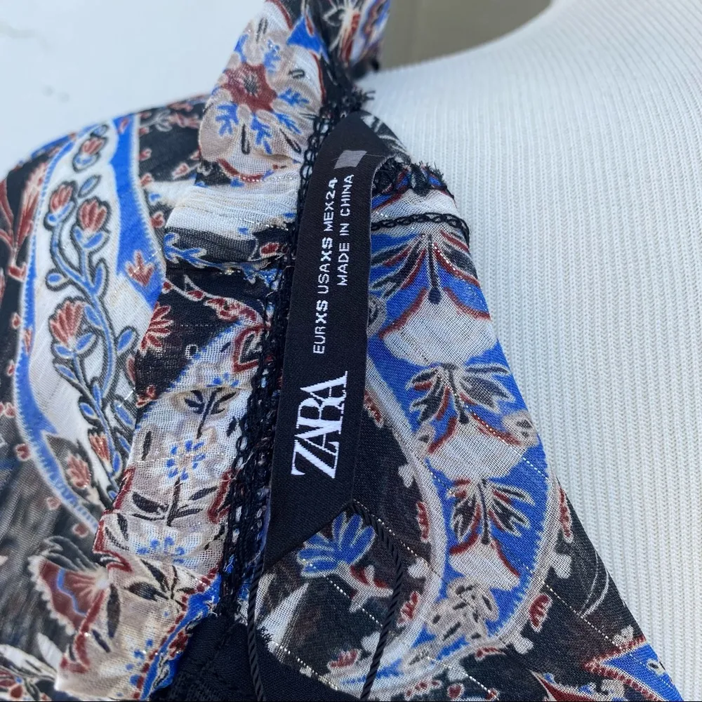 Zara Ruffled Paisley Print Bodycon Mini Dress - Image 8