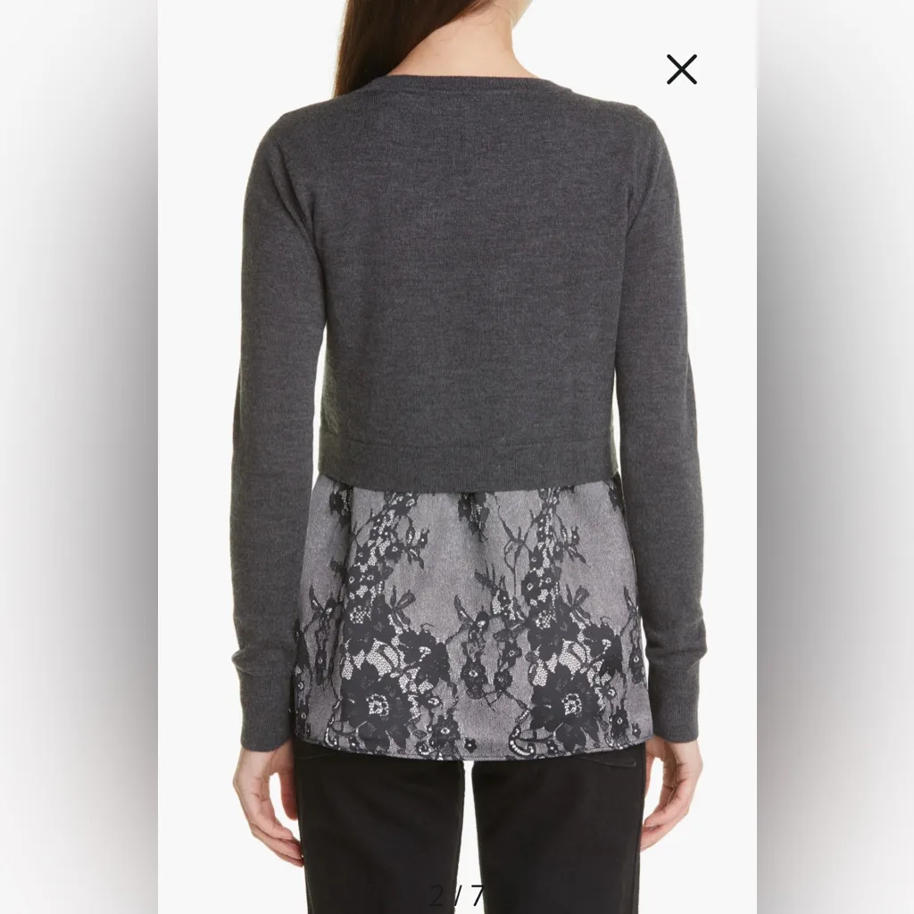 NWT Club Monaco Claribel Layered‎ Look Merino Wool Sweater Size SMALL Gray Black - Image 3