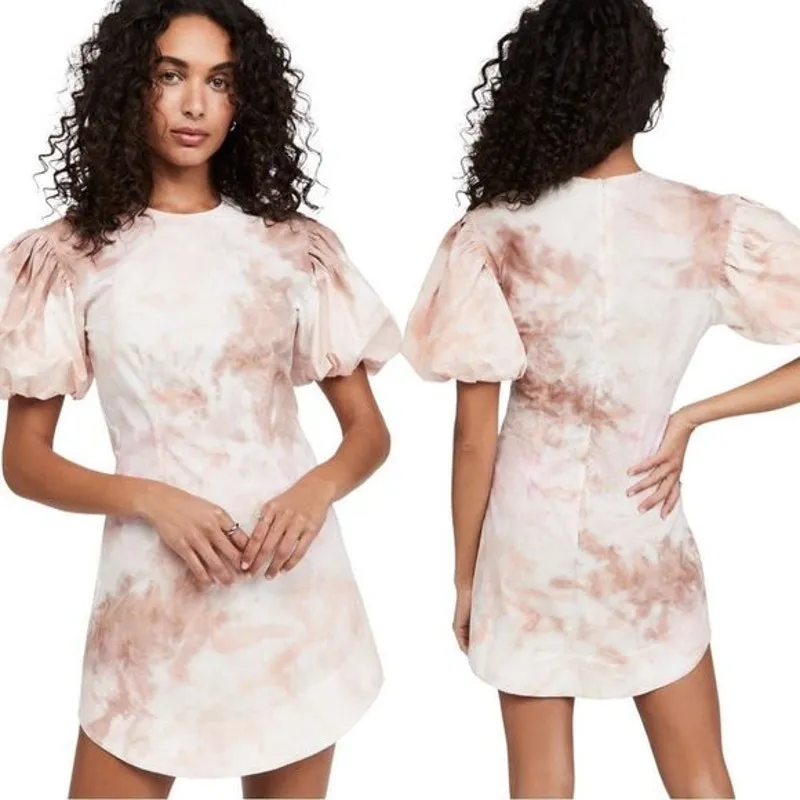 A.L.C. Jess Tie-Dye Puff-Sleeve Mini Dress Size 4 Pink‎ - Image 13