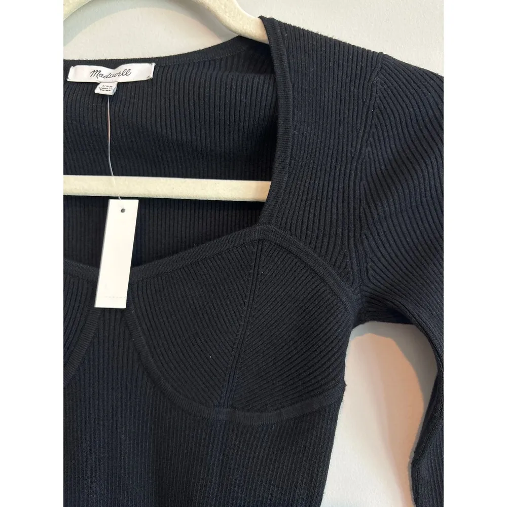NWT Madewell Wide Ribbed Long Sleeve Corset Sweater In Black Size XXS - Image 7