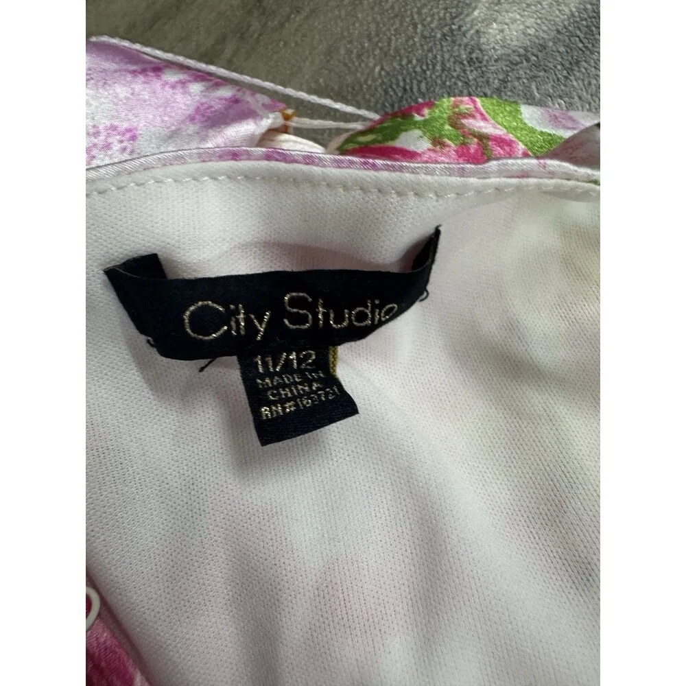 City Studio Juniors' Women's Ivory Floral Cowl Neck Self - Image 12